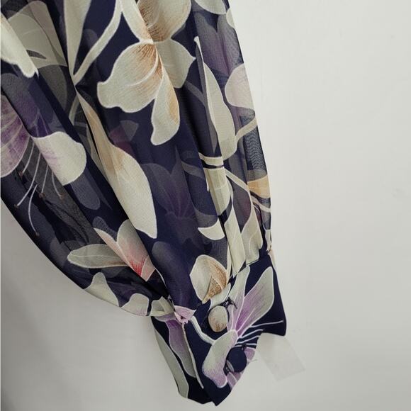 Roma‎ Vintage Floral Sash Waist Long Sheer Sleeve Flowy Maxi Fit n Flare Dress - Picture 12 of 13